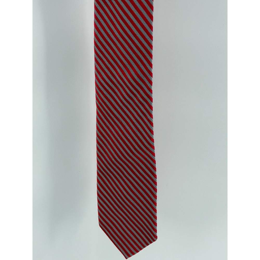 Rooster Tie Red White Striped Silk‎ Blend Narrow Skinny Necktie Made in China
